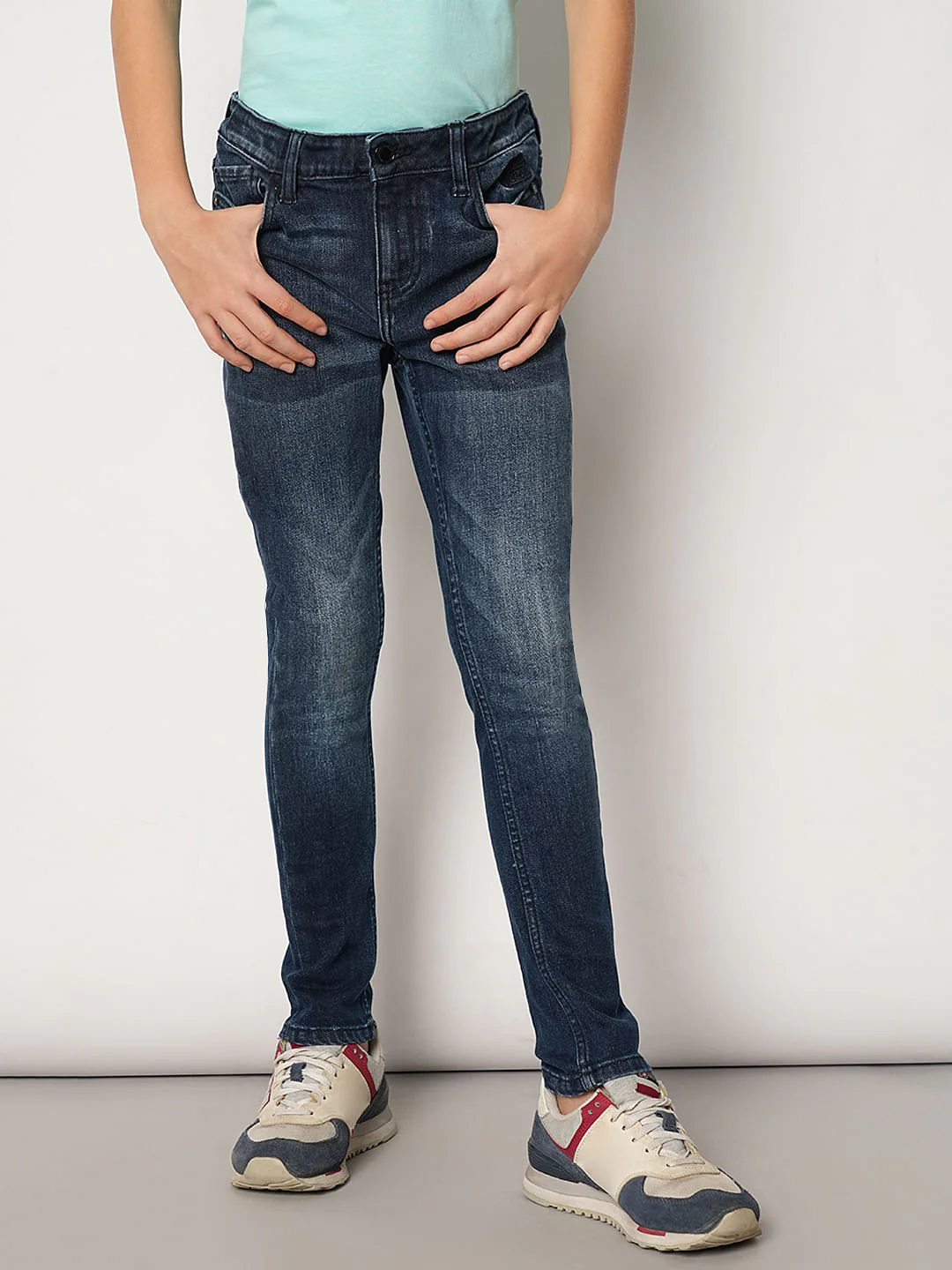 Boys Dark Blue Mid Rise Slim Fit Jeans - Image 2