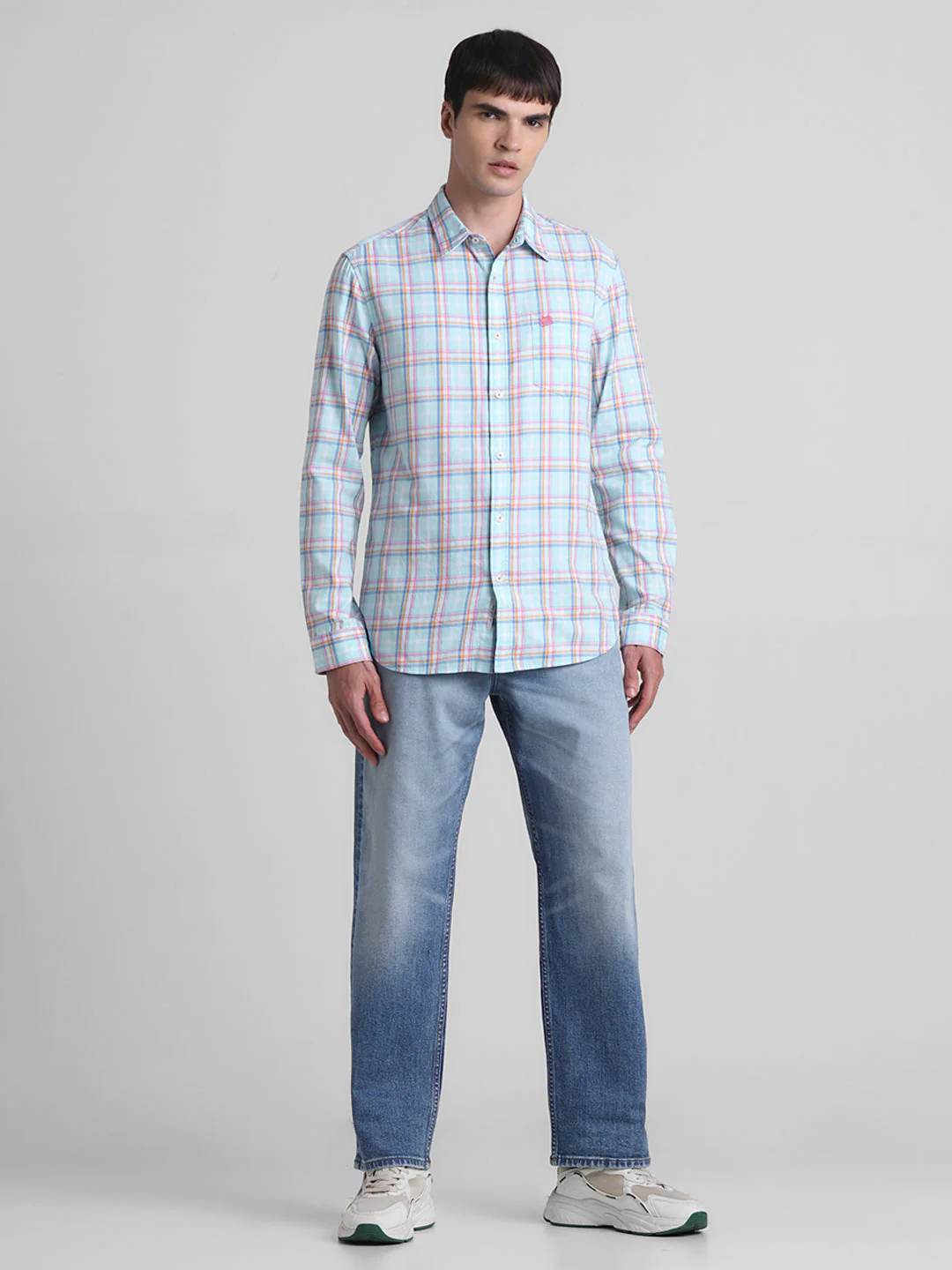 Light Blue Check Cotton Shirt - Image 6