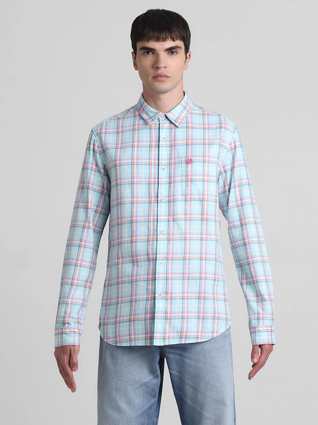Light Blue Check Cotton Shirt - Image 8