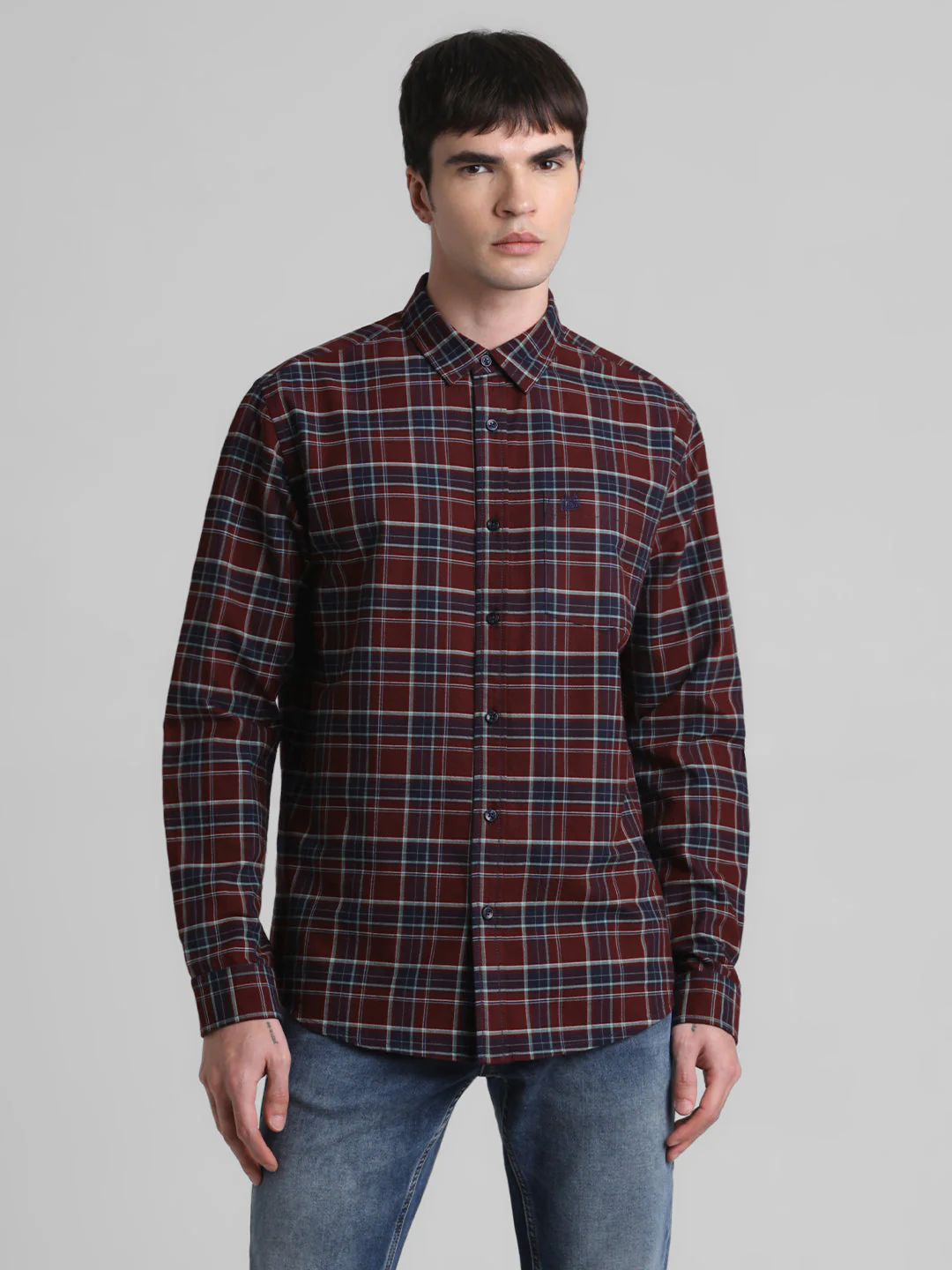 Maroon Check Cotton Shirt - Image 2