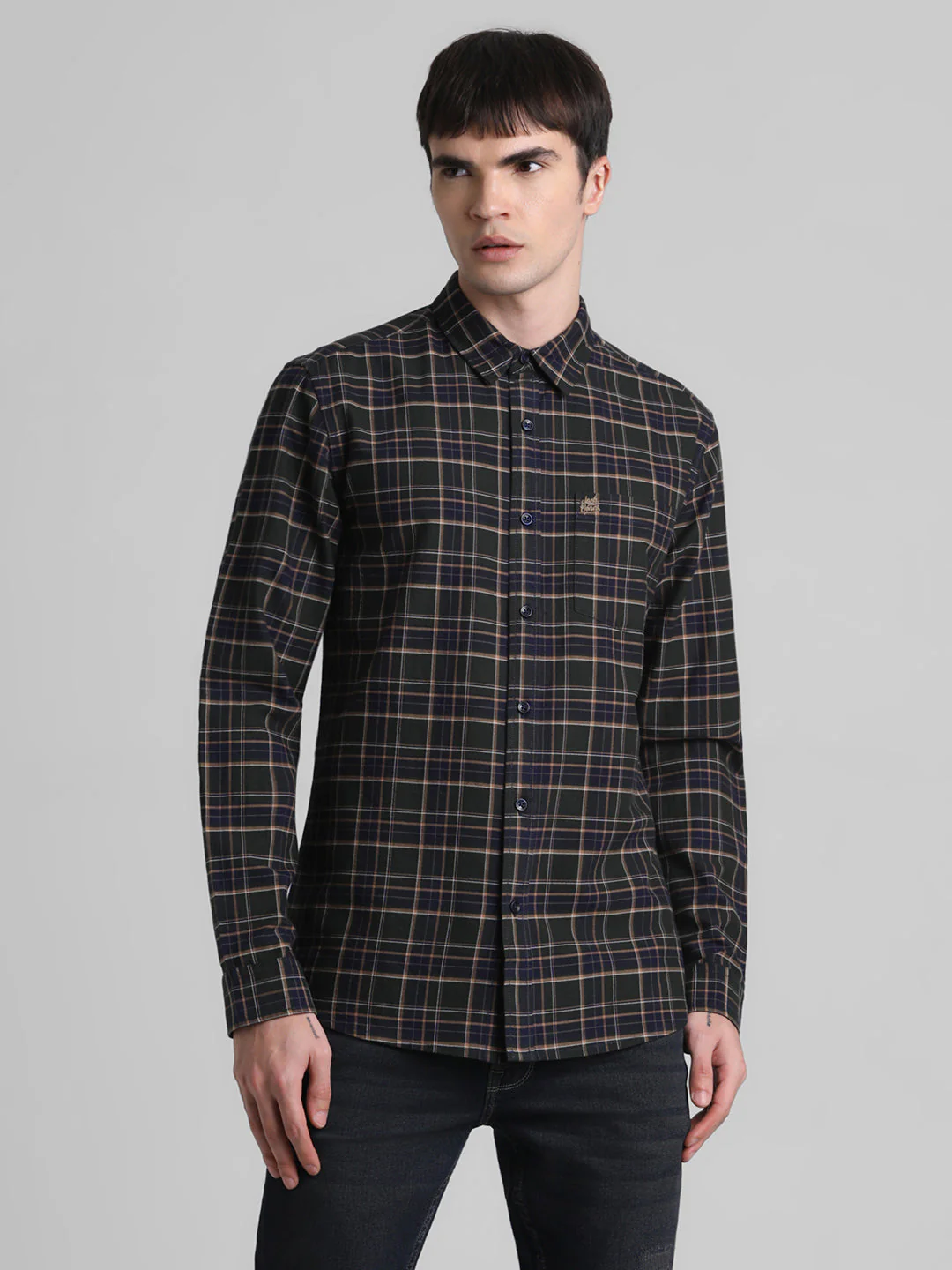 Dark Green Check Cotton Shirt - Image 2