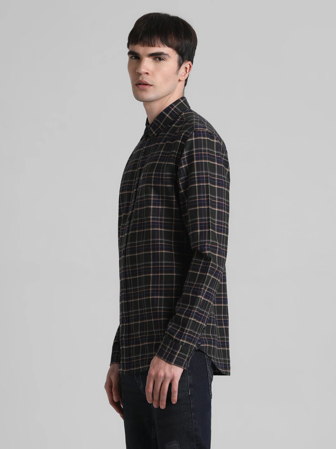Dark Green Check Cotton Shirt - Image 3