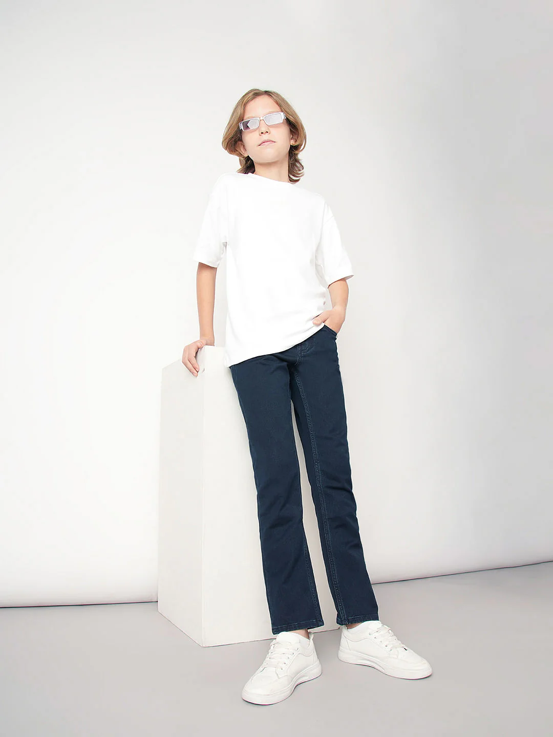 Boys Dark Blue Mid Rise Slim Fit Jeans