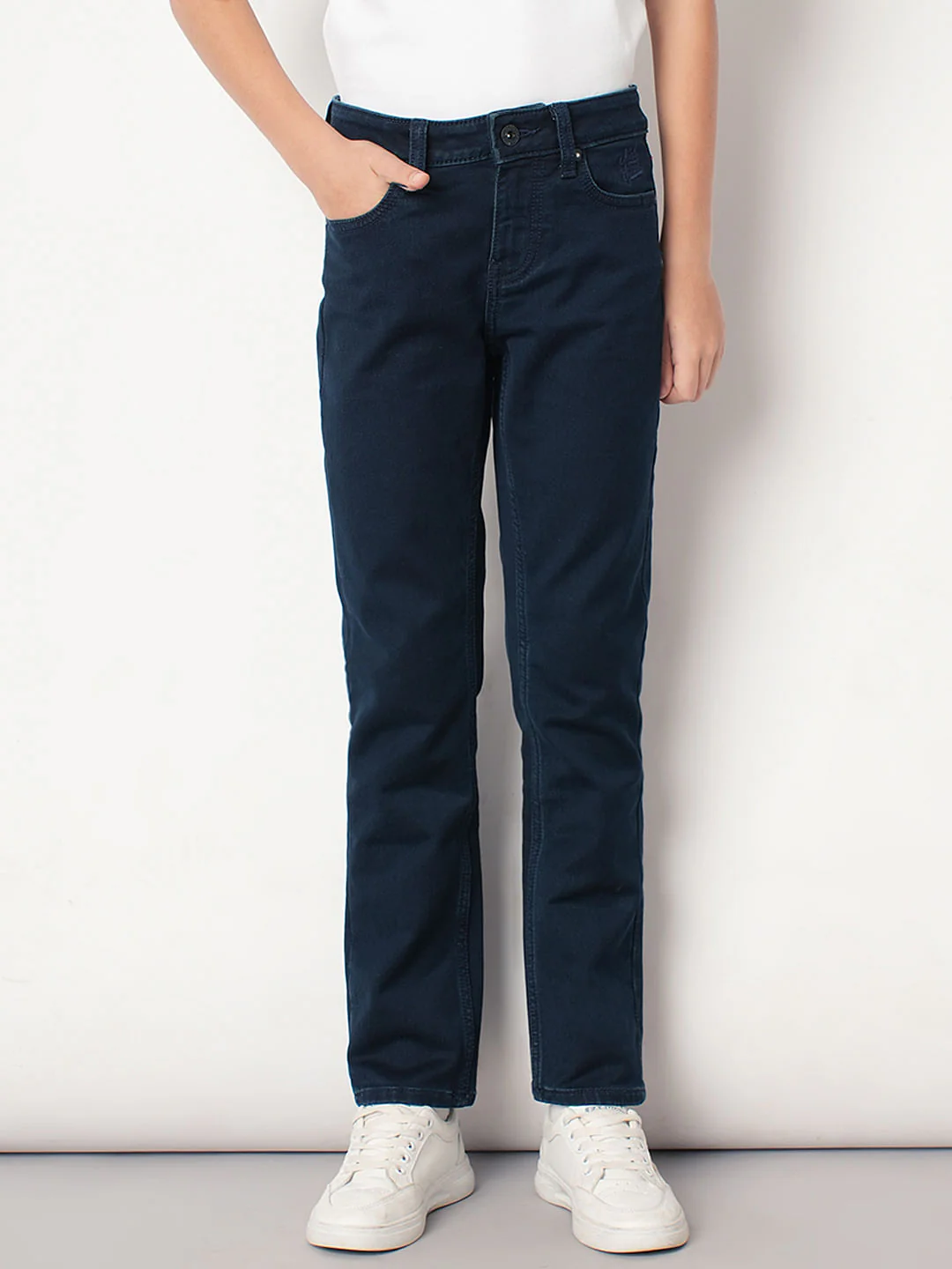 Boys Dark Blue Mid Rise Slim Fit Jeans - Image 2