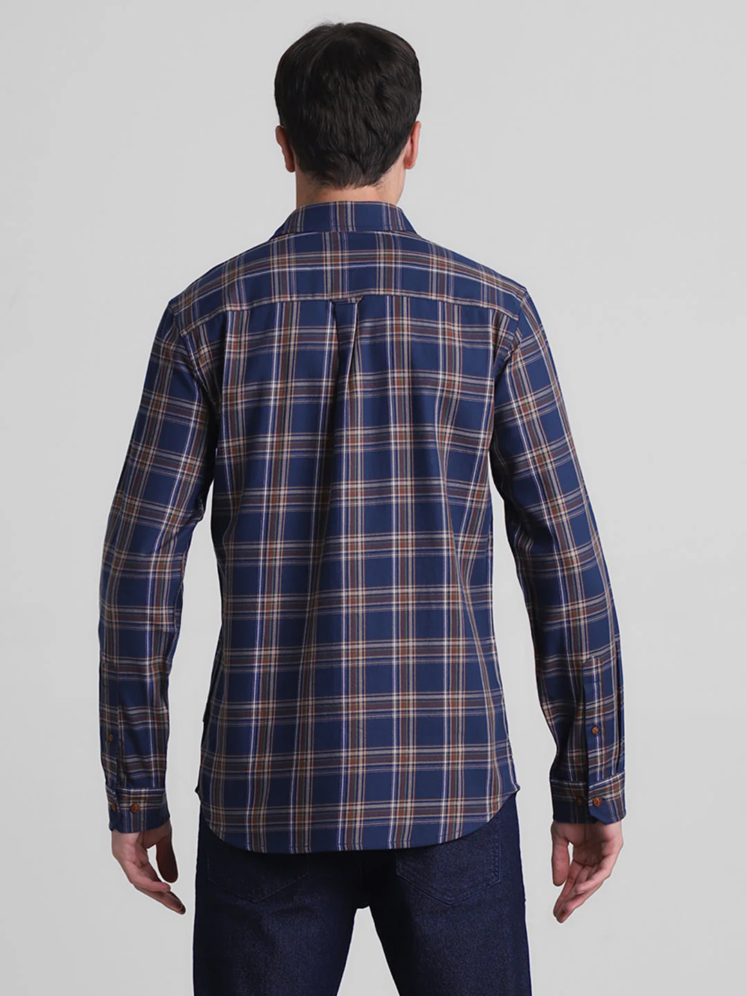 Navy Blue Check Cotton Shirt - Image 9