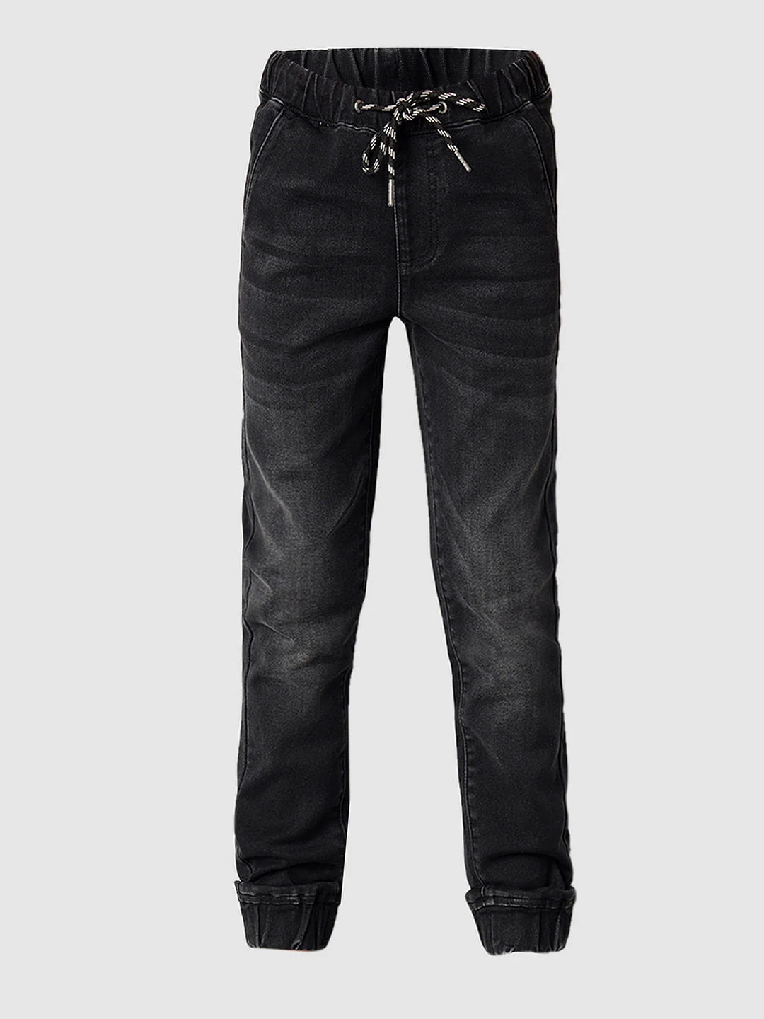 Dark Grey Mid Rise Denim Joggers - Image 7