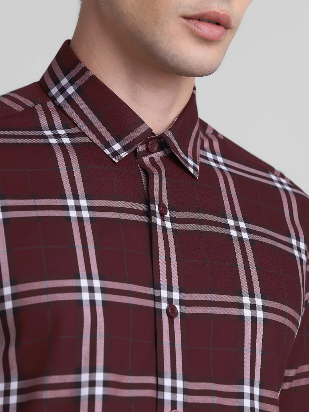 Maroon Check Cotton Shirt - Image 5