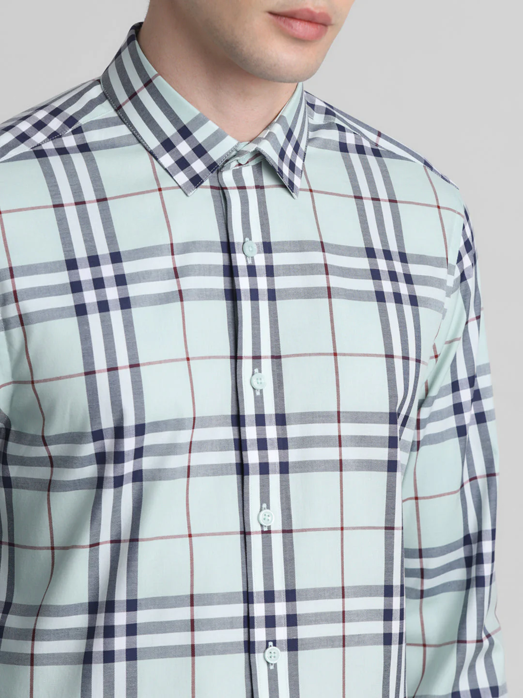 Light Green Check Cotton Shirt - Image 5