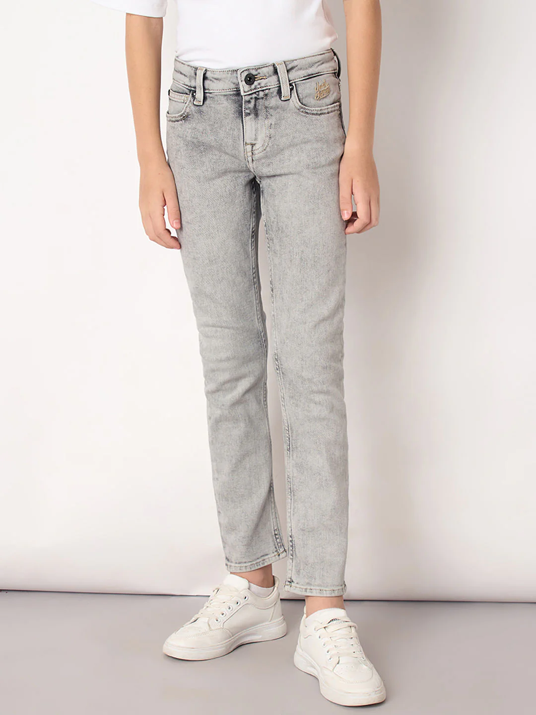 Boys Light Grey Mid Rise Straight Fit Jeans - Image 2