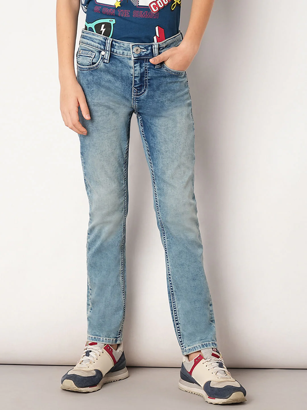 Blue Washed Regular Fit Jeans - Image 2