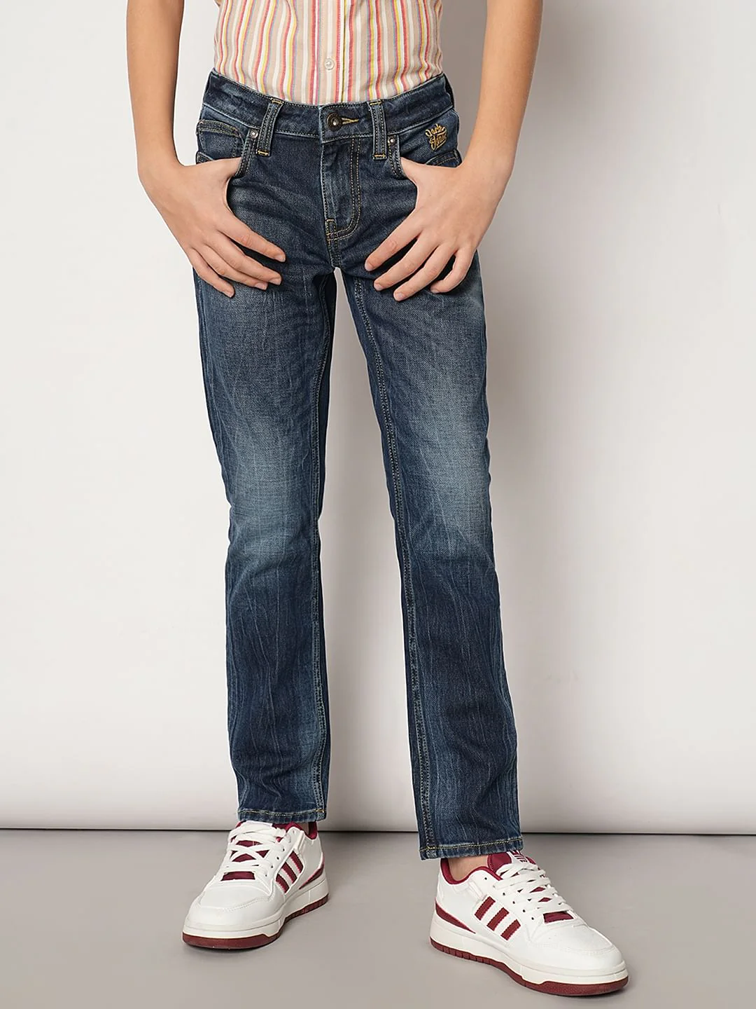 Boys Dark Blue Mid Rise Regular Fit Jeans - Image 2