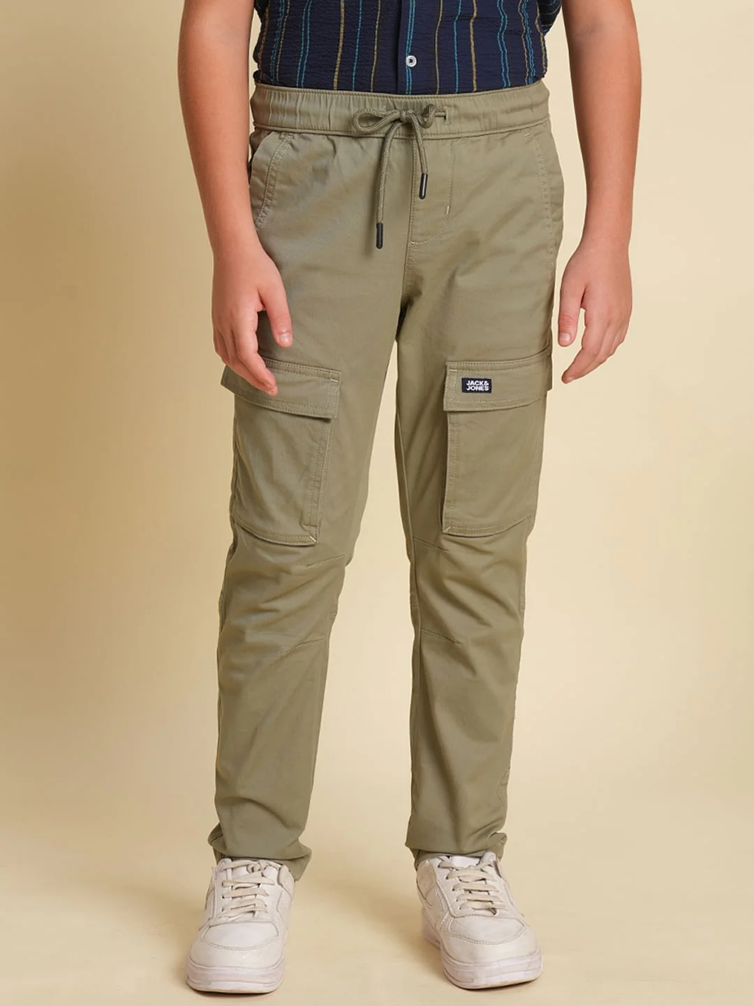 Boys Olive Cotton Cargo Pants - Image 2