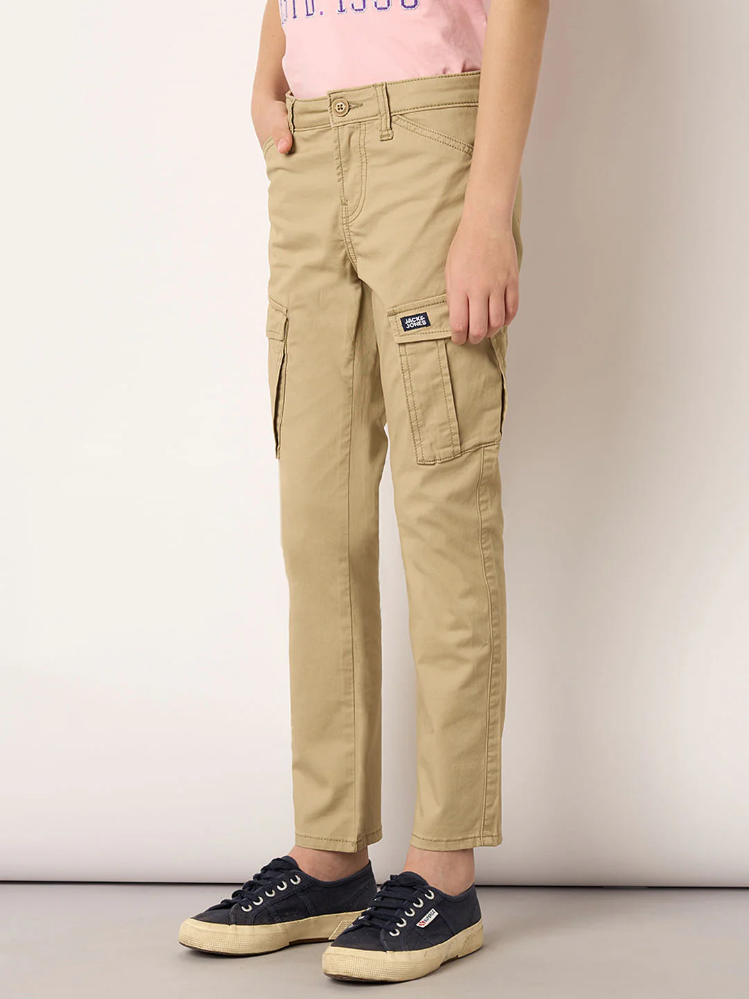 Boys Beige Mid Rise Casual Pants - Image 3