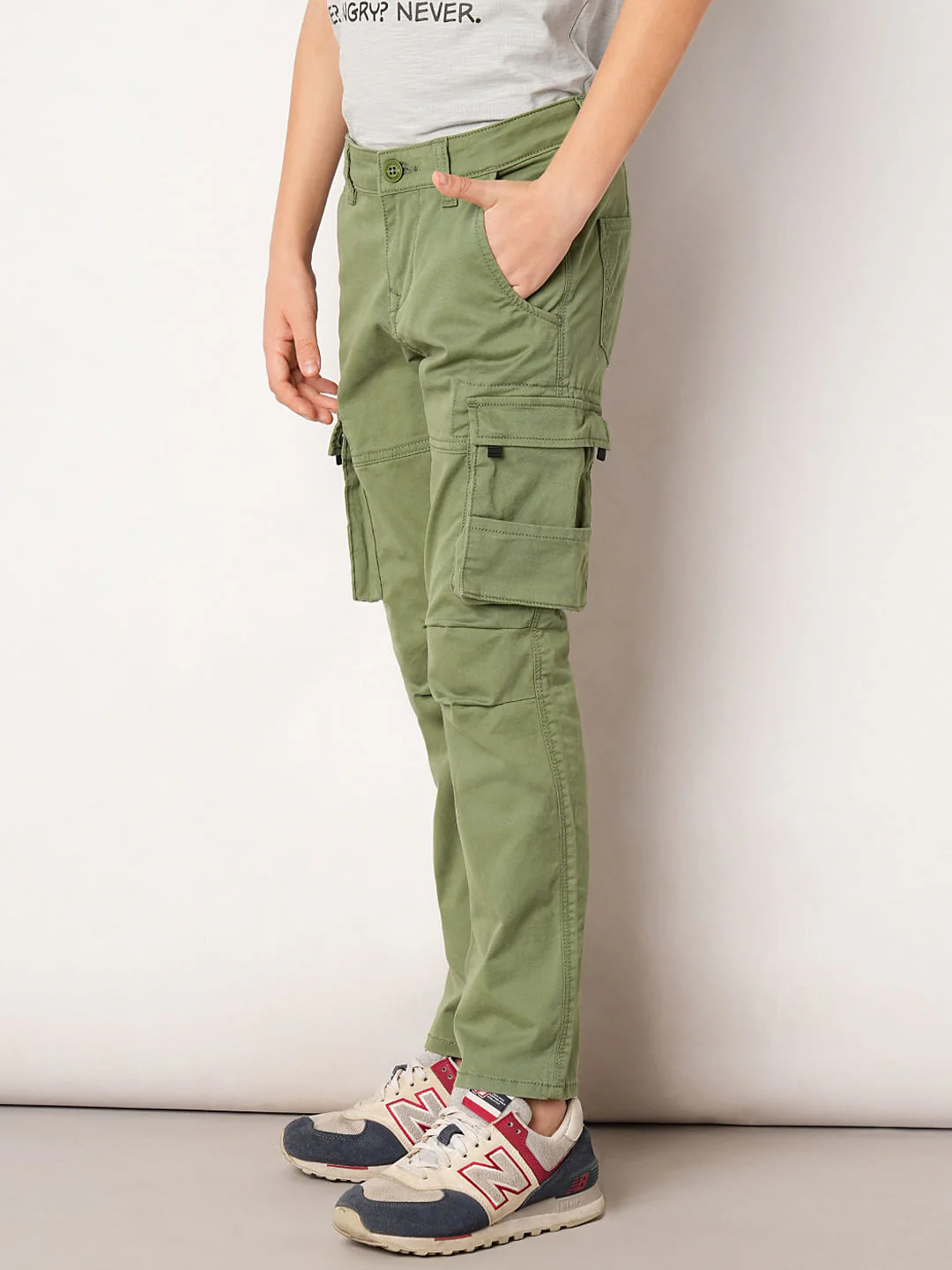 Dark Green Mid Rise Cotton Pants - Image 3