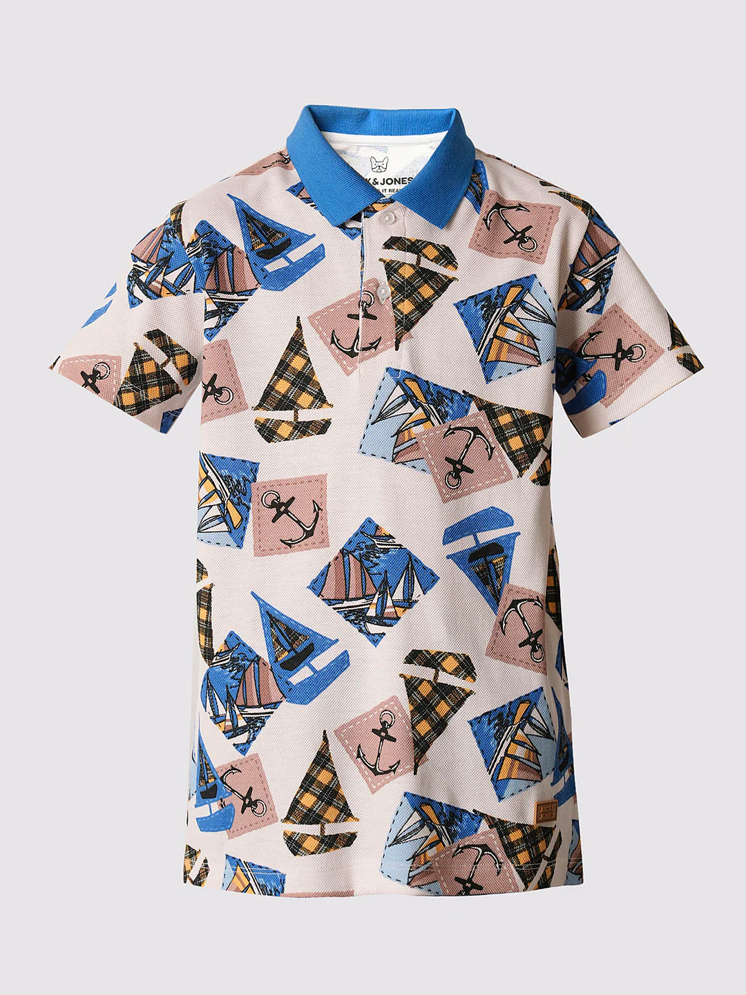 Boys Beige Boat Print Polo T-shirt - Image 7