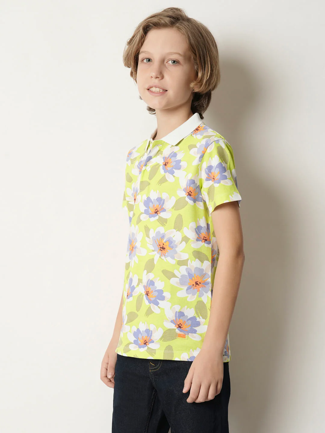 Boys Green Floral Polo T-shirt - Image 3