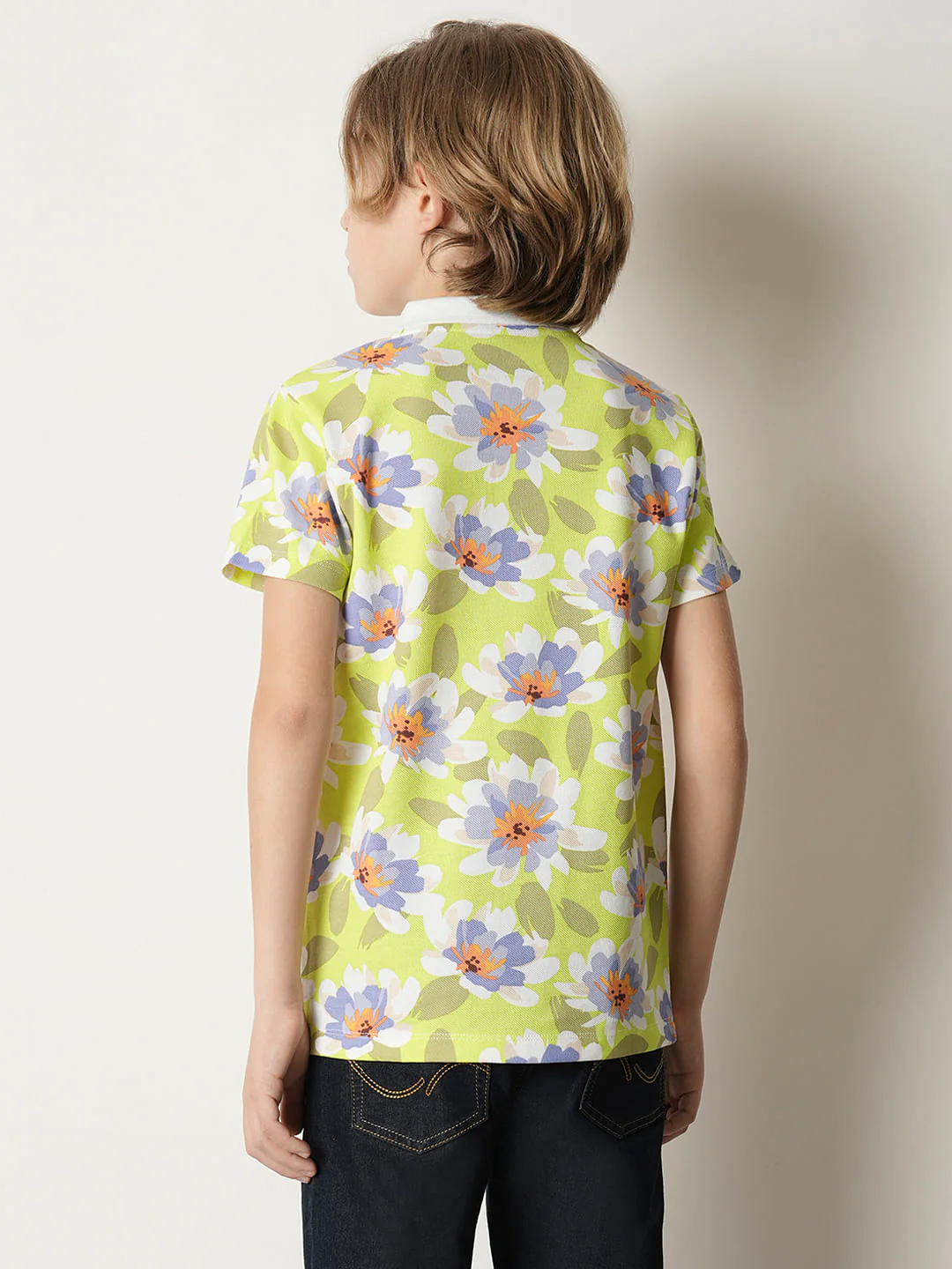 Boys Green Floral Polo T-shirt - Image 4