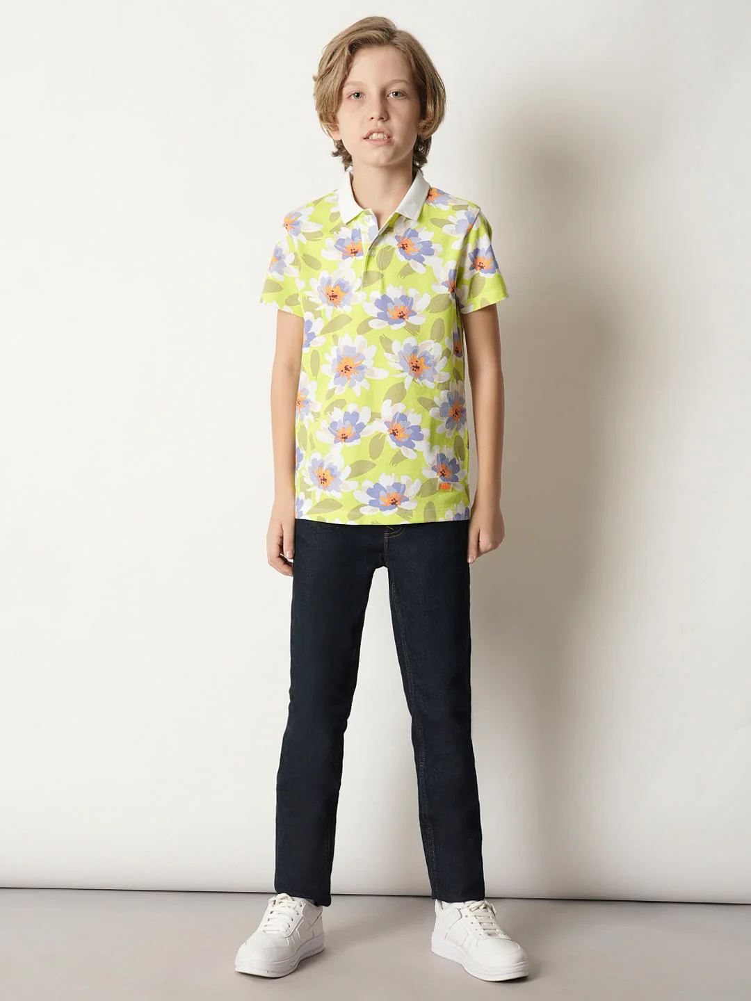 Boys Green Floral Polo T-shirt - Image 5