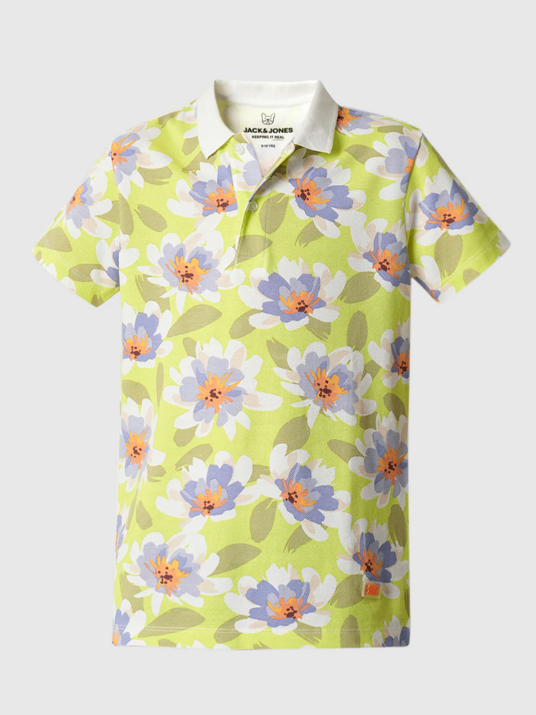 Boys Green Floral Polo T-shirt - Image 7