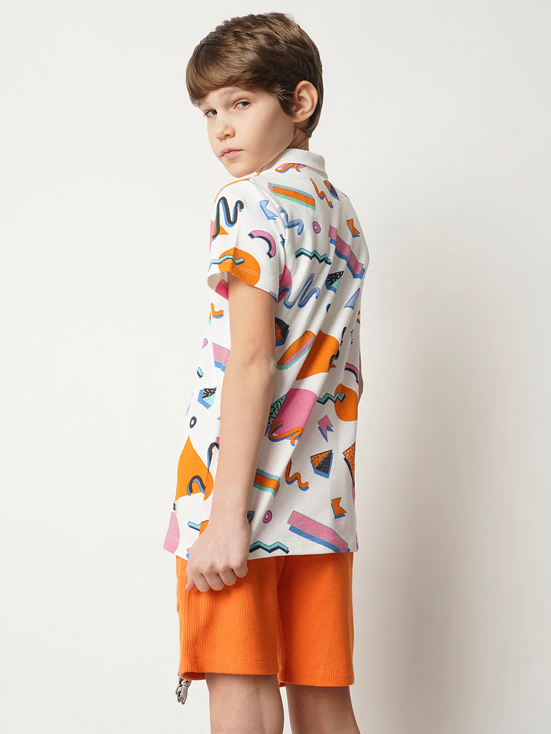 Boys White Printed Polo T-shirt - Image 4
