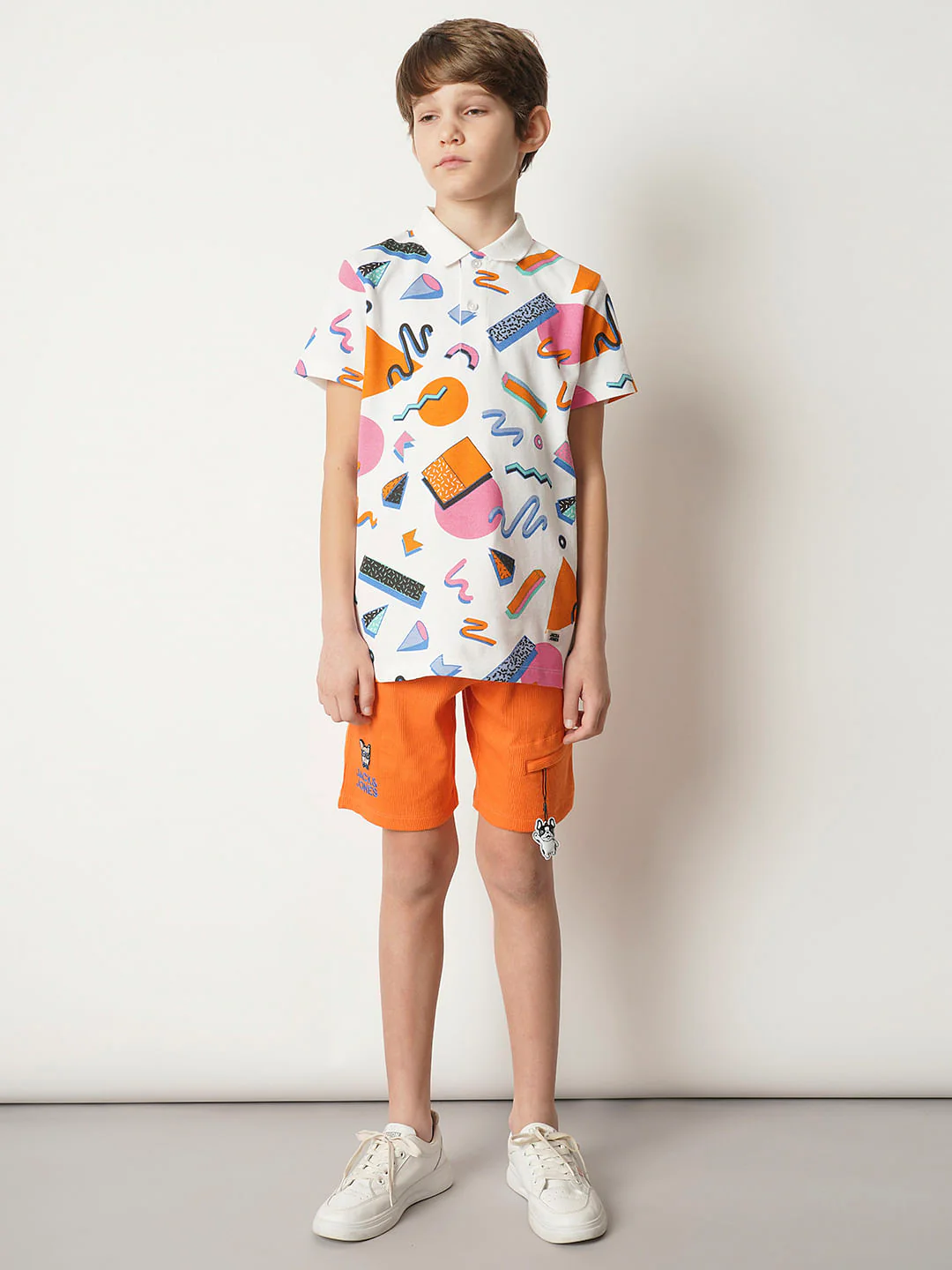 Boys White Printed Polo T-shirt - Image 5