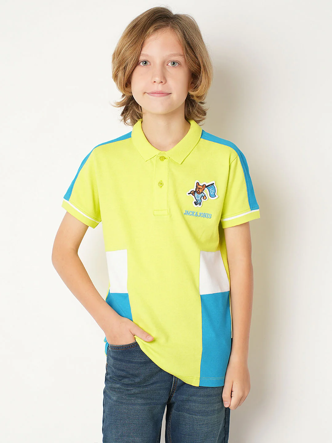 Boys Yellow Colourblocked Polo T-shirt - Image 2