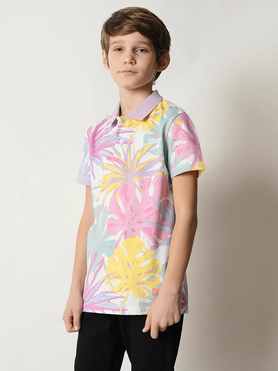 Boys Pastel Purple Printed Polo T-shirt - Image 3