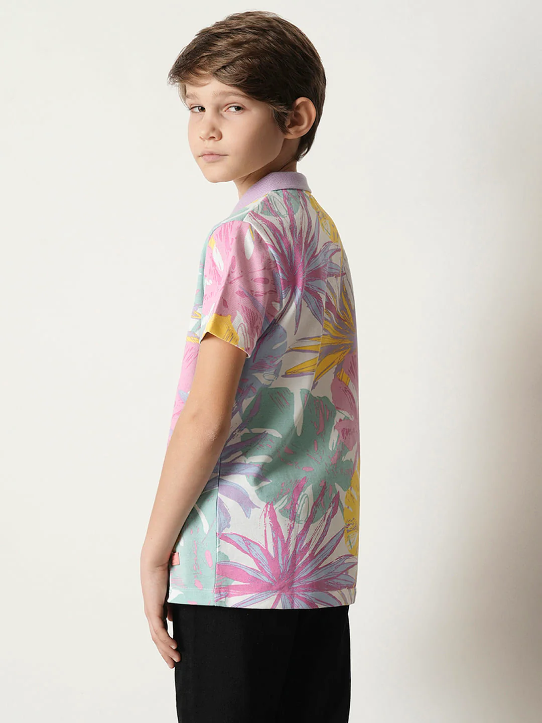 Boys Pastel Purple Printed Polo T-shirt - Image 4