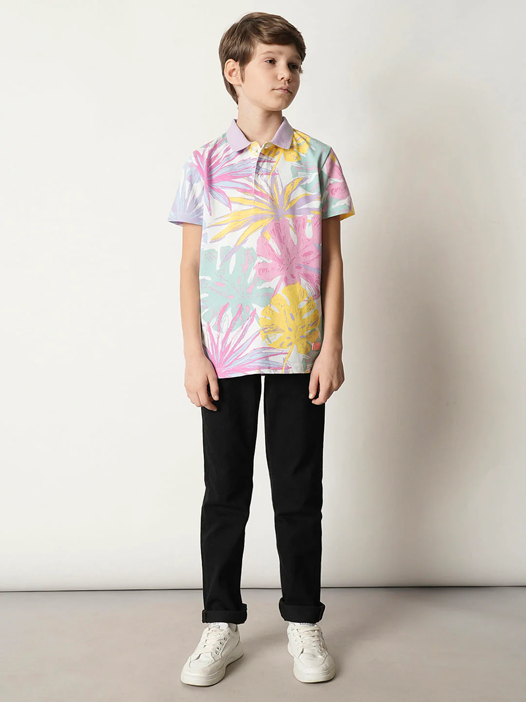 Boys Pastel Purple Printed Polo T-shirt - Image 5