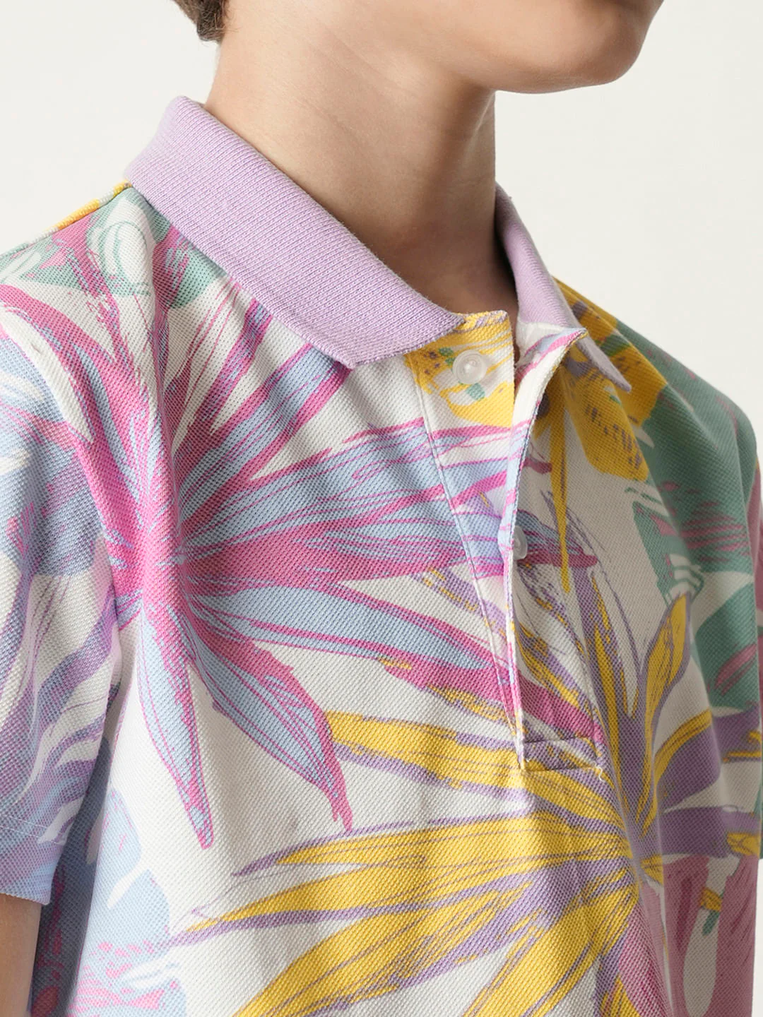 Boys Pastel Purple Printed Polo T-shirt - Image 6