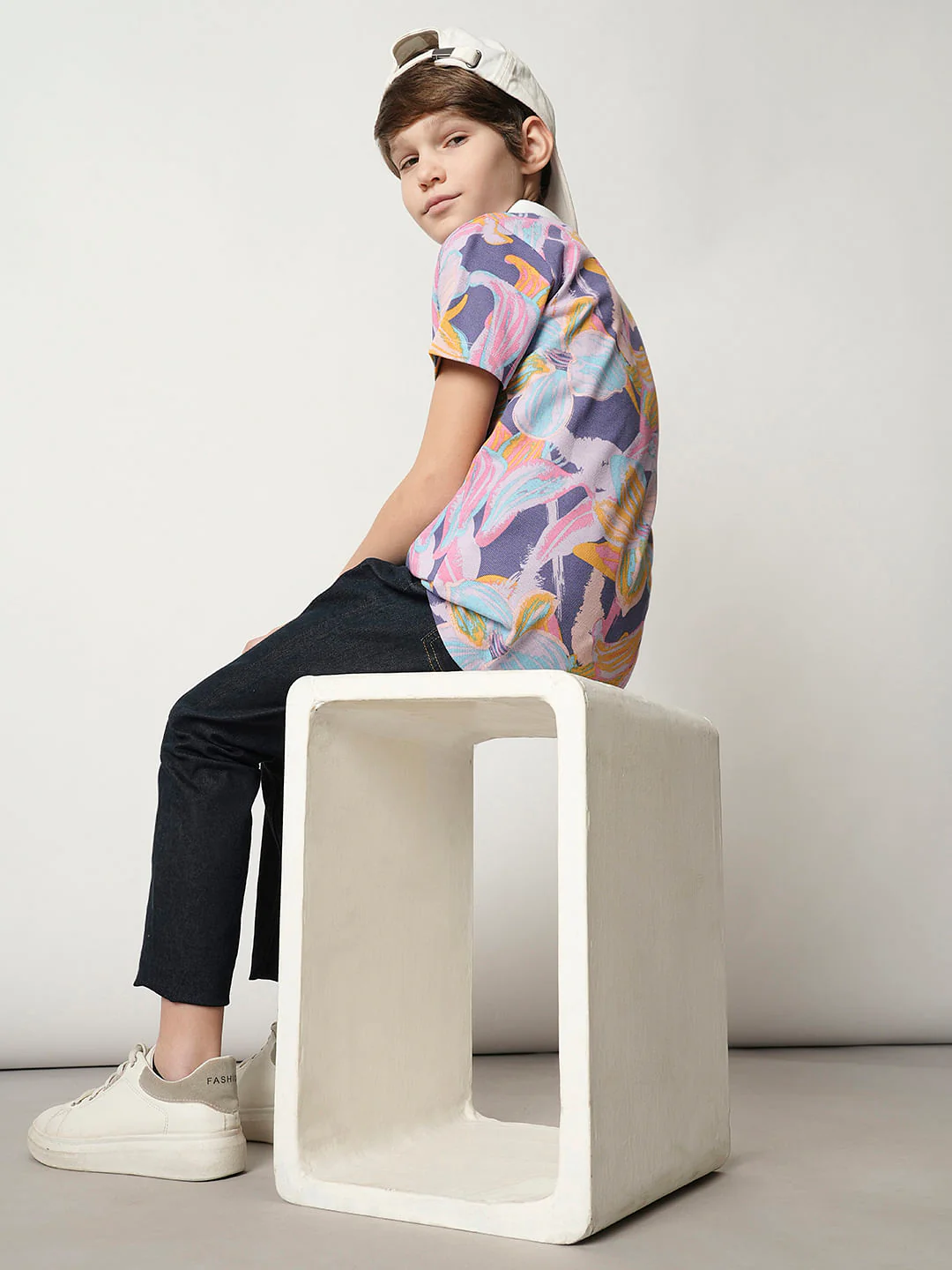 Boys Purple Printed Polo T-shirt