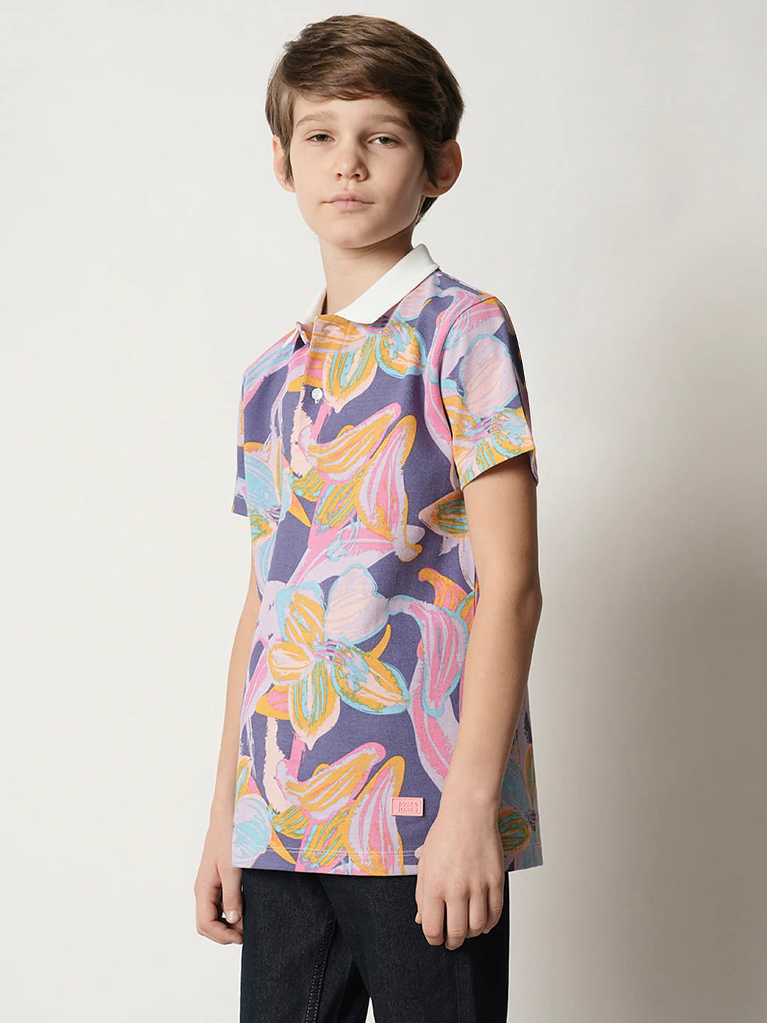 Boys Purple Printed Polo T-shirt - Image 3