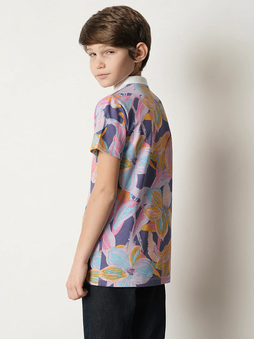 Boys Purple Printed Polo T-shirt - Image 4