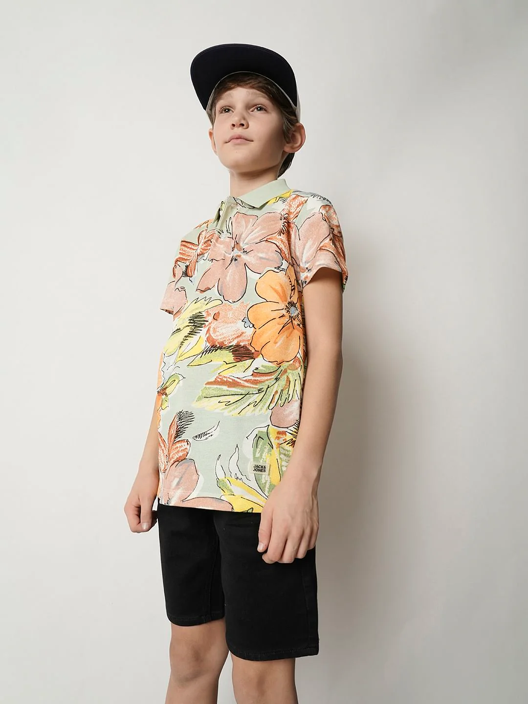Boys Green Floral Polo T-shirt