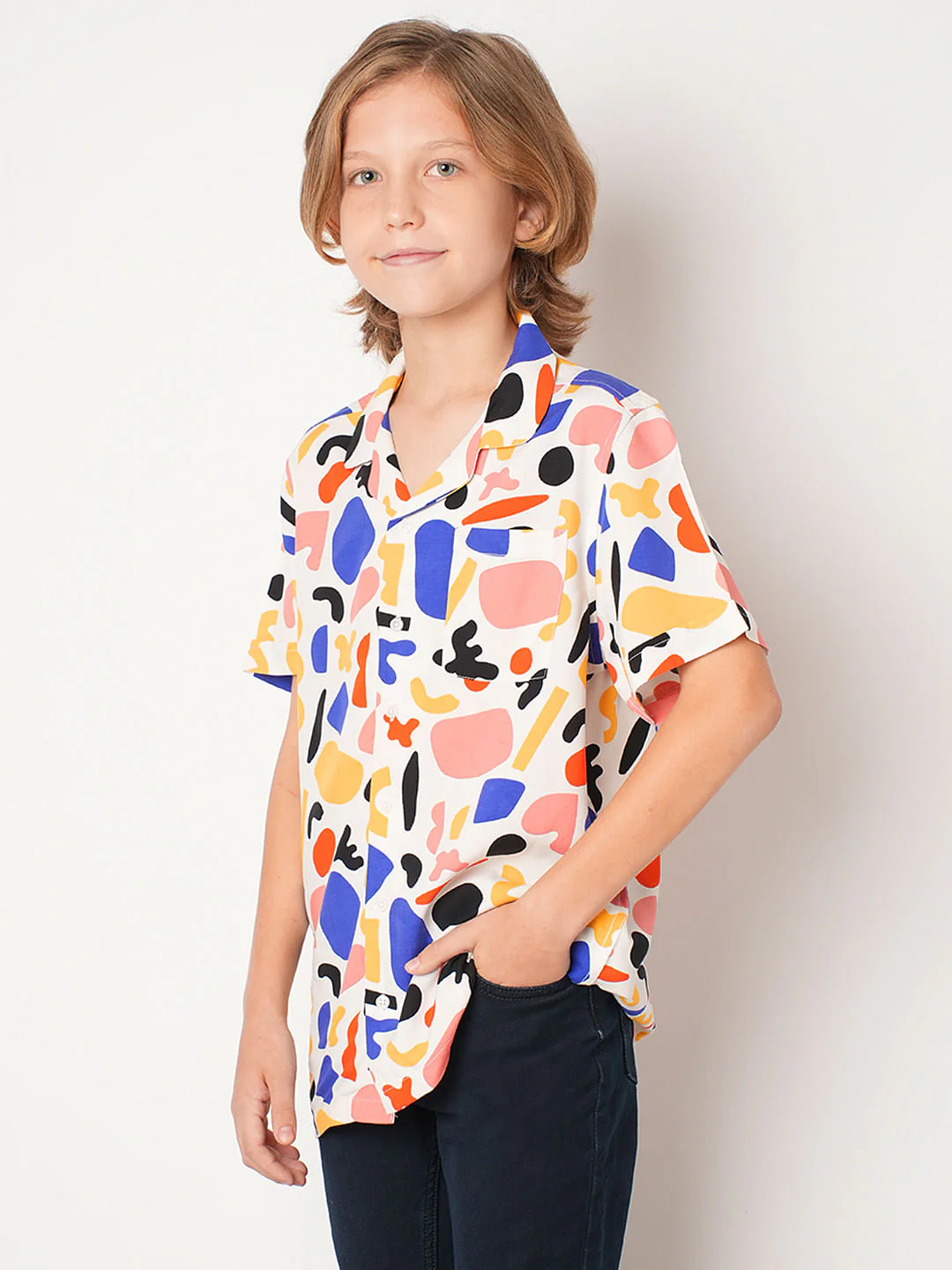 Boys White Printed Short Sleeves Shirt - Image 3