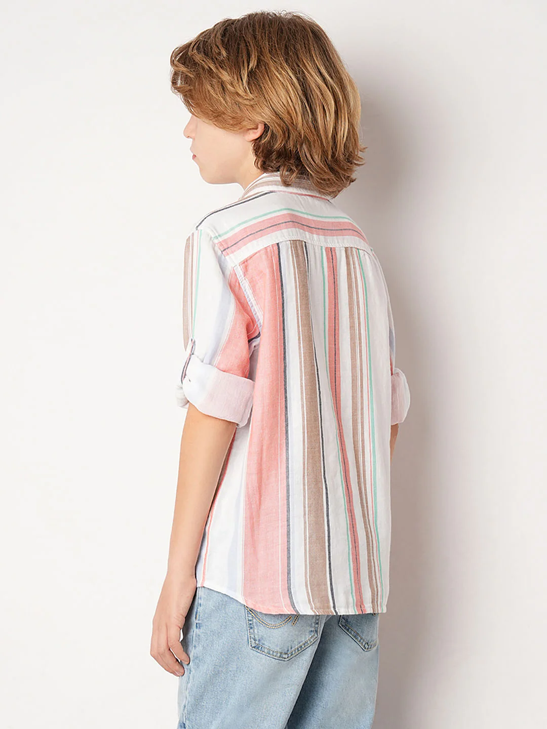 Beige Striped Full Sleeves Shirt - Image 4