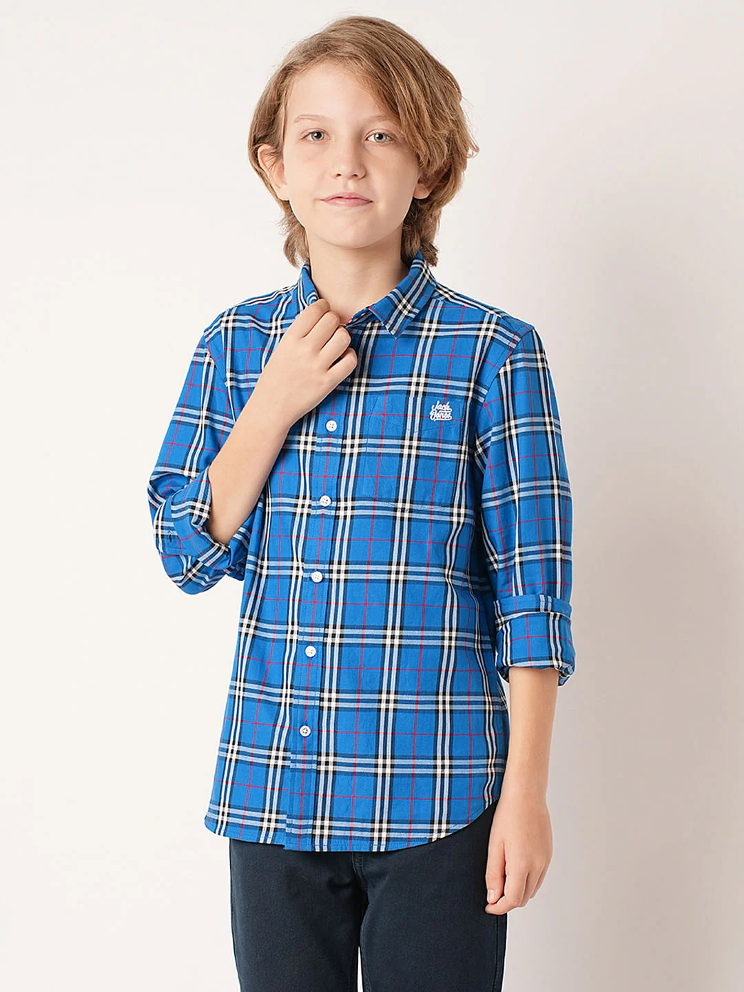 Boys Blue Check Full Sleeves Shirt - Image 2