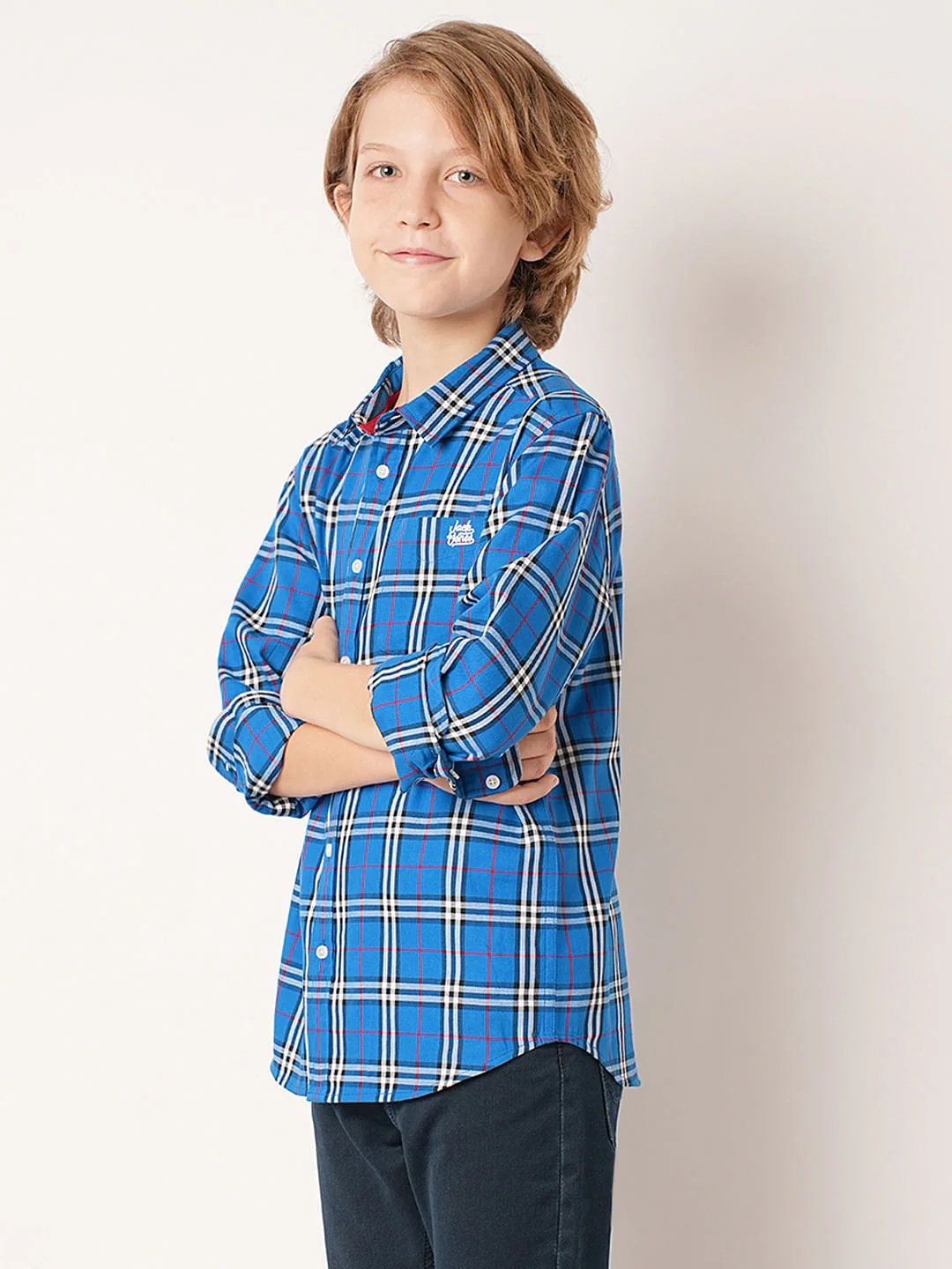 Boys Blue Check Full Sleeves Shirt - Image 3