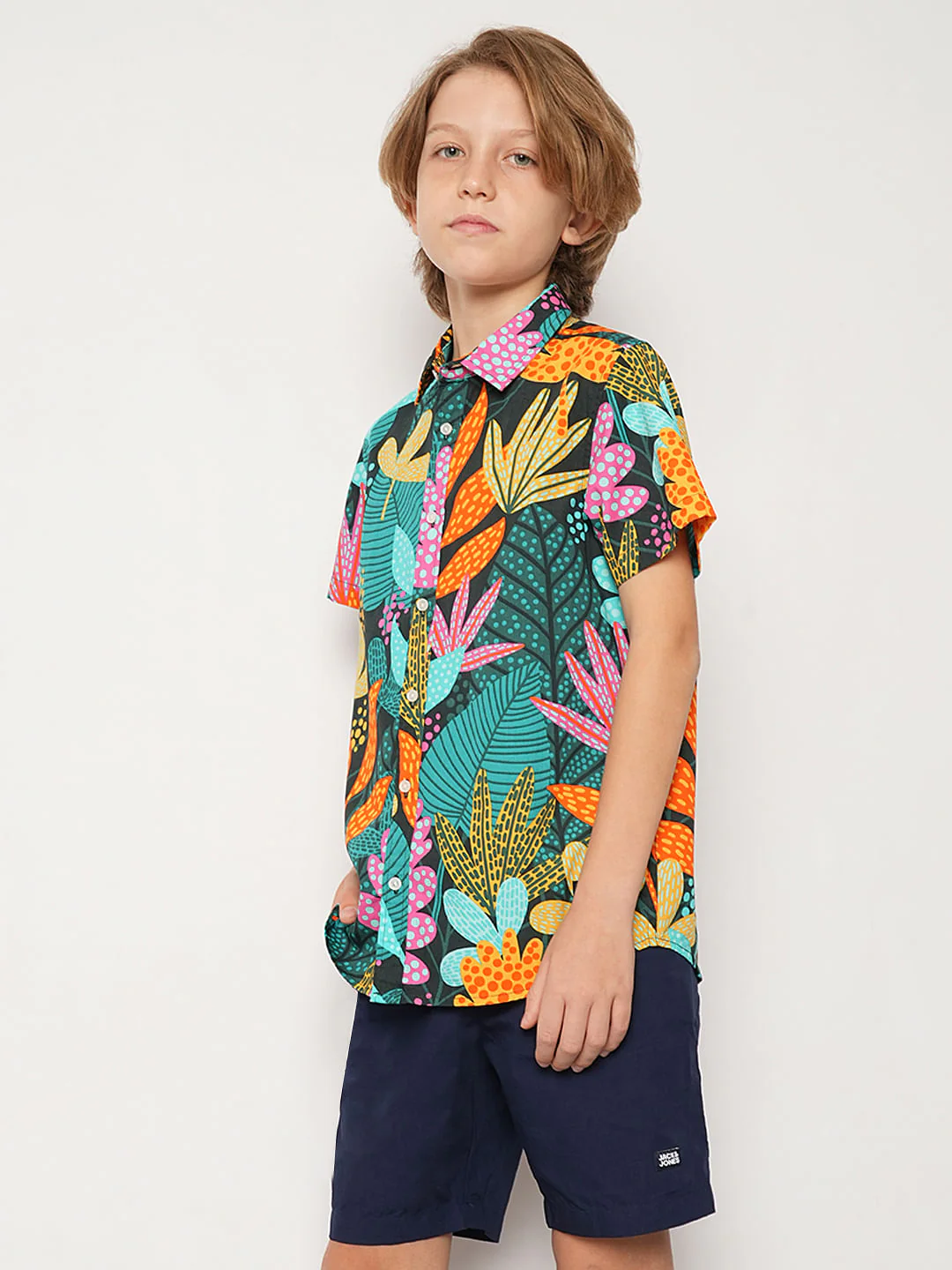 Boys Green Tropical Print Shirt - Image 3