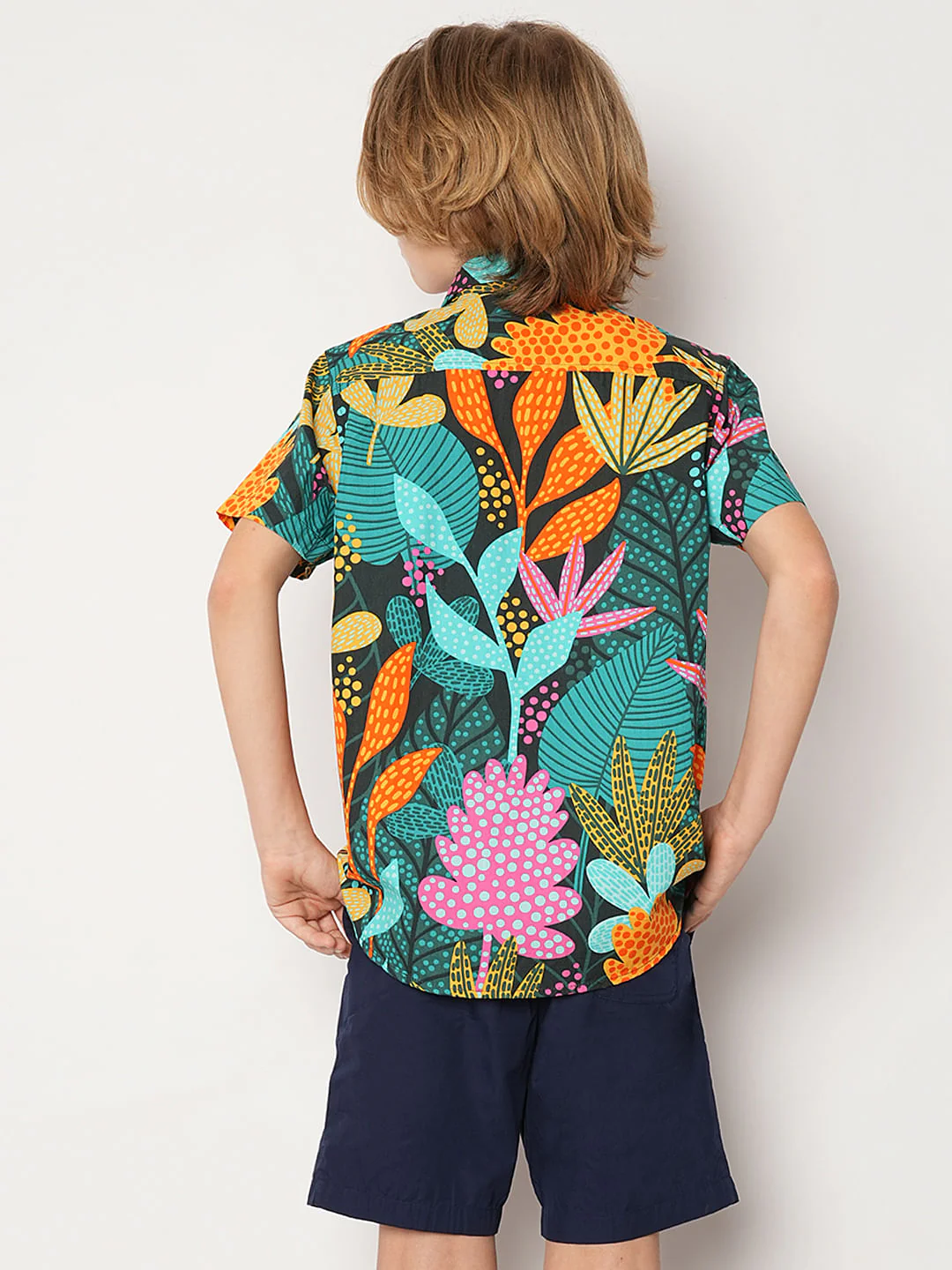 Boys Green Tropical Print Shirt - Image 4