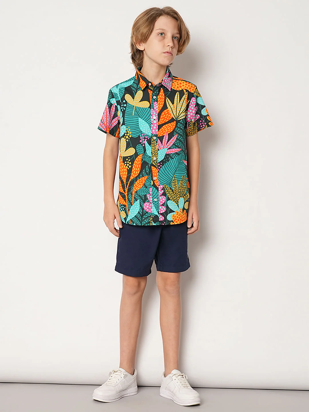 Boys Green Tropical Print Shirt - Image 5