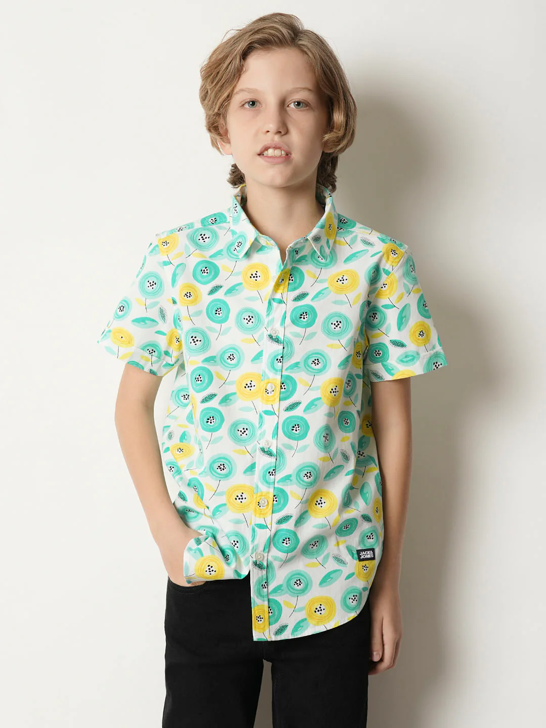 Boys Turquoise Printed Shirt - Image 2