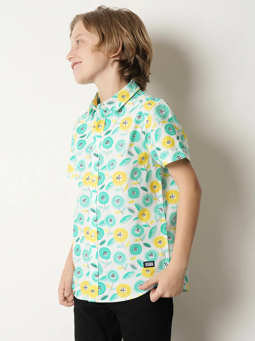 Boys Turquoise Printed Shirt - Image 3