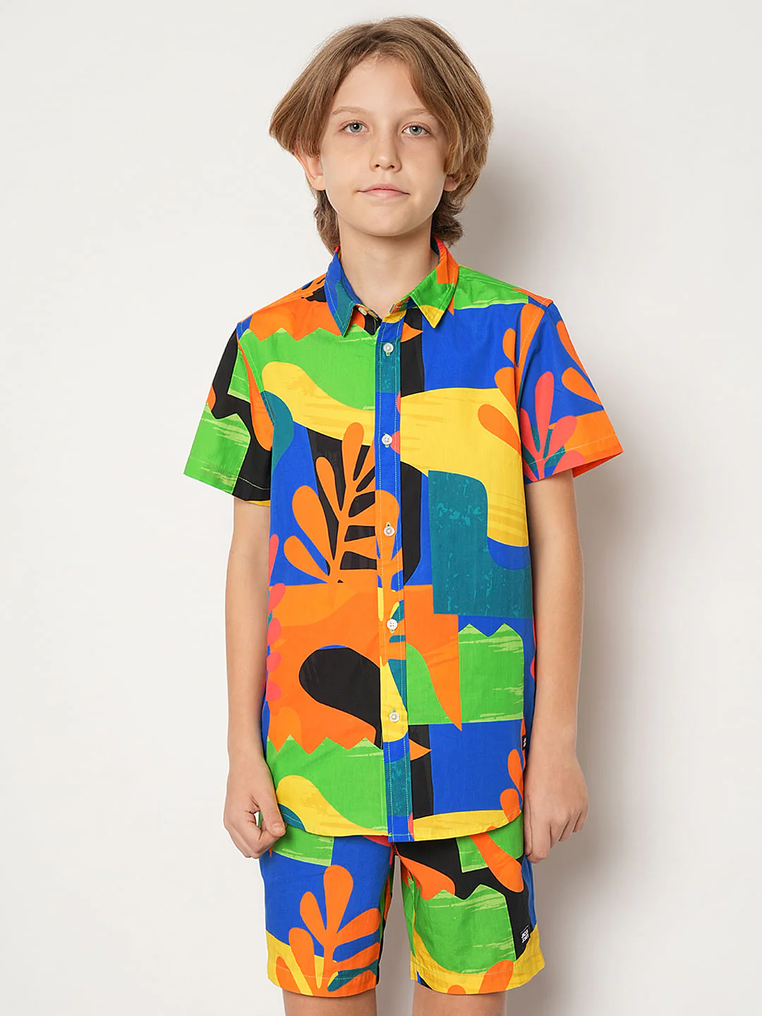 Boys Orange Art Print Co-ord Set Shirt - Image 2
