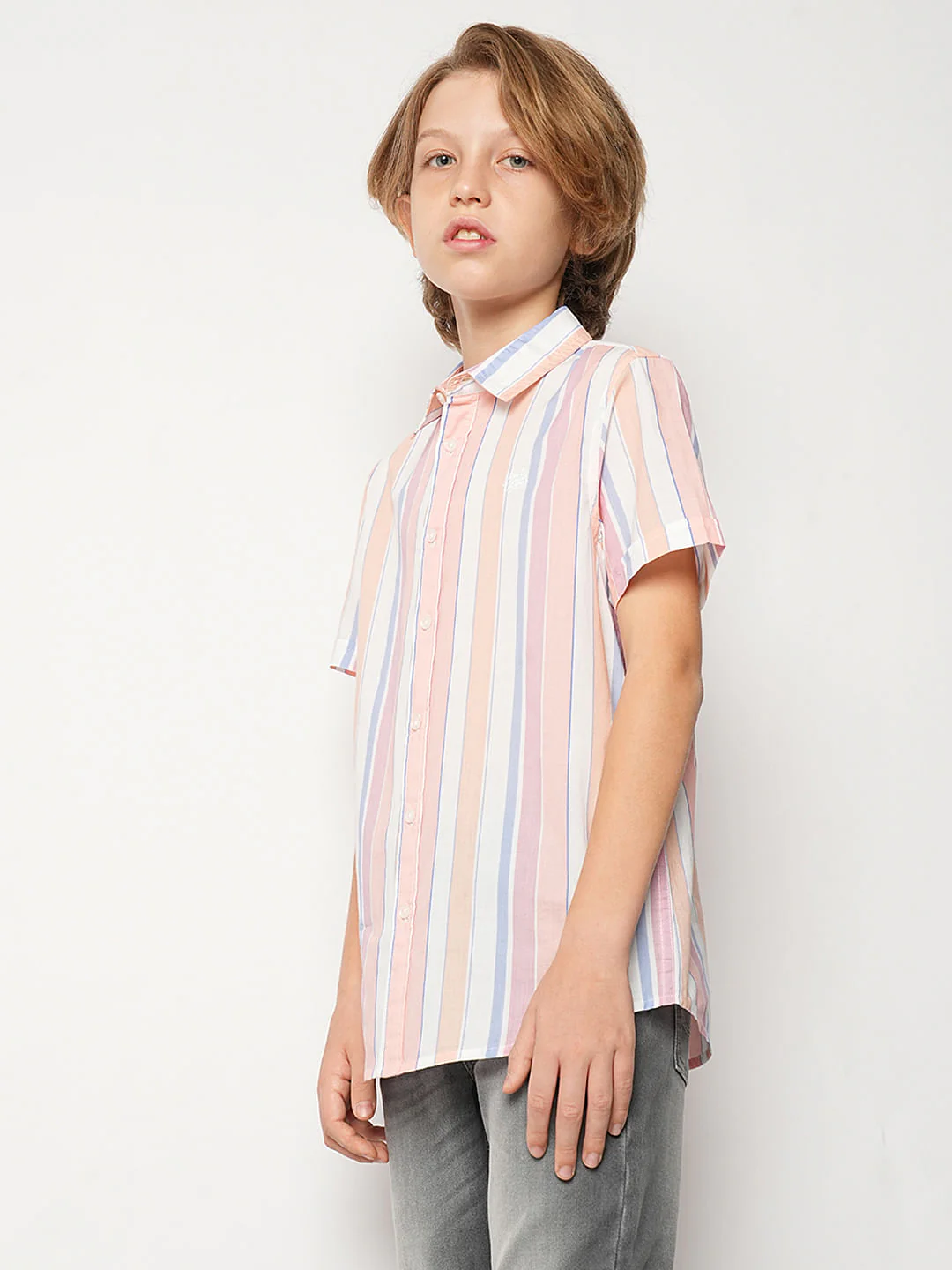 Boys Pink Striped Short Sleeves Shirt - Image 3