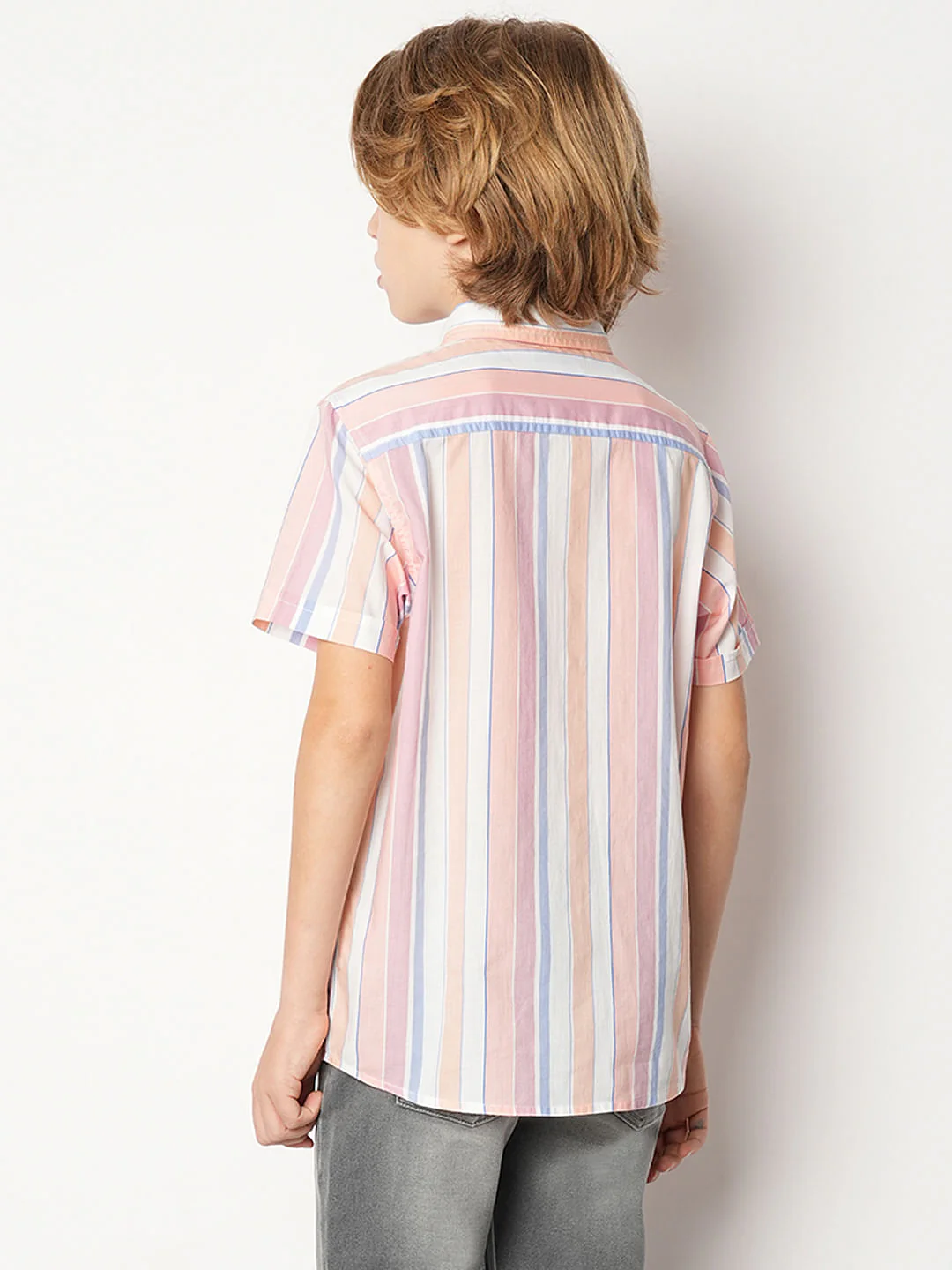 Boys Pink Striped Short Sleeves Shirt - Image 4
