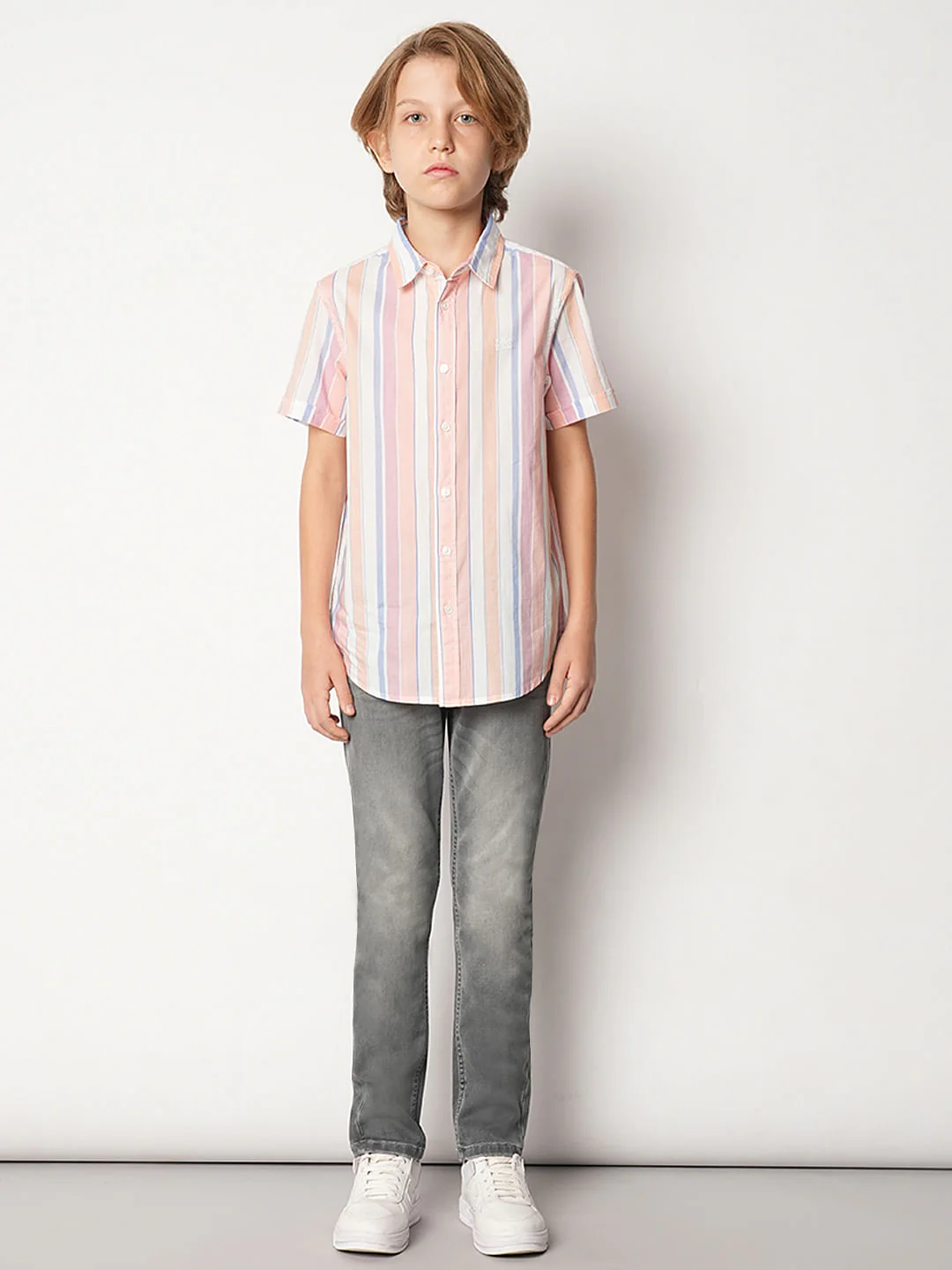 Boys Pink Striped Short Sleeves Shirt - Image 5
