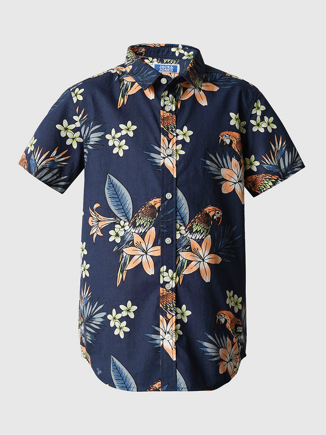 Boys Navy Blue Floral Cotton Shirt - Image 7