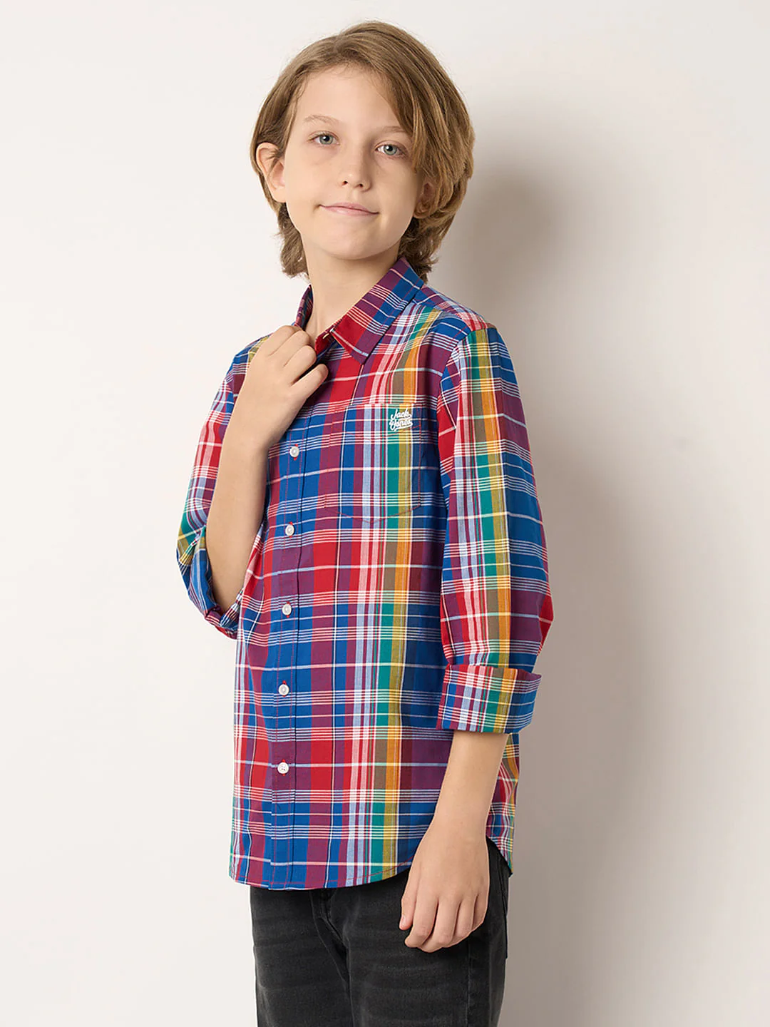Boys Multi-Colour Check Full Sleeves Shirt - Image 3