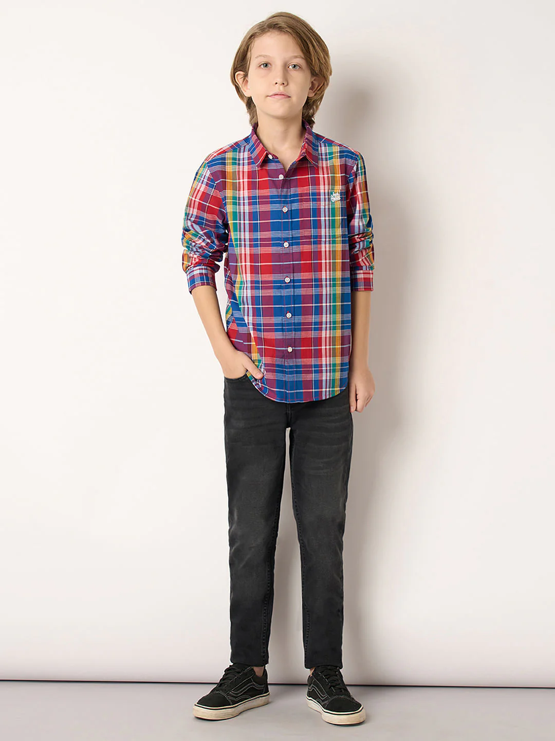 Boys Multi-Colour Check Full Sleeves Shirt - Image 5